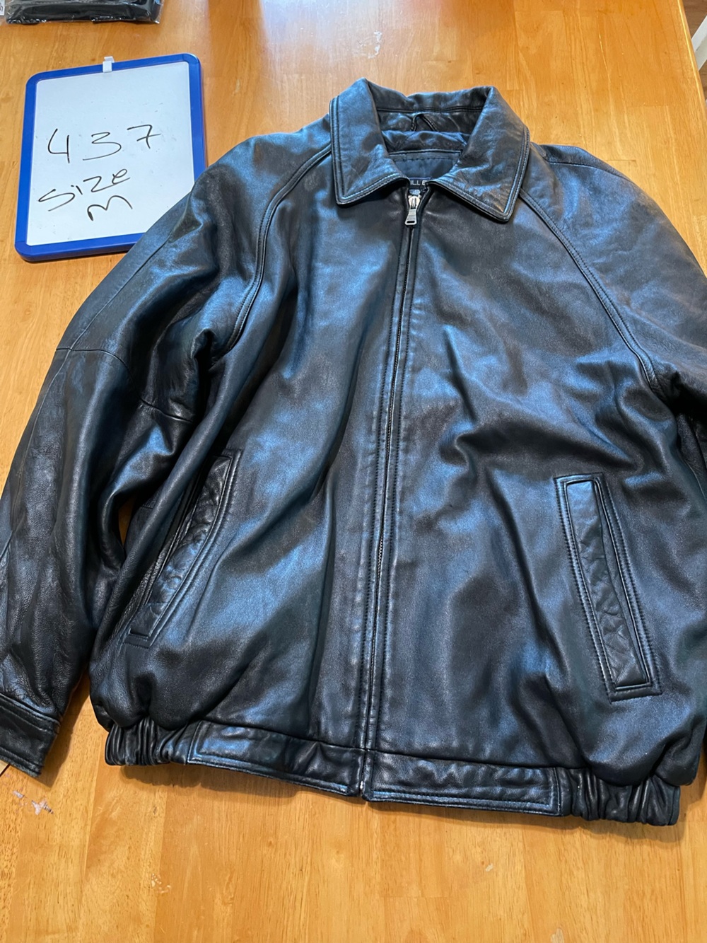 bill blass Black Leather Bomber Jacket with Zip Front